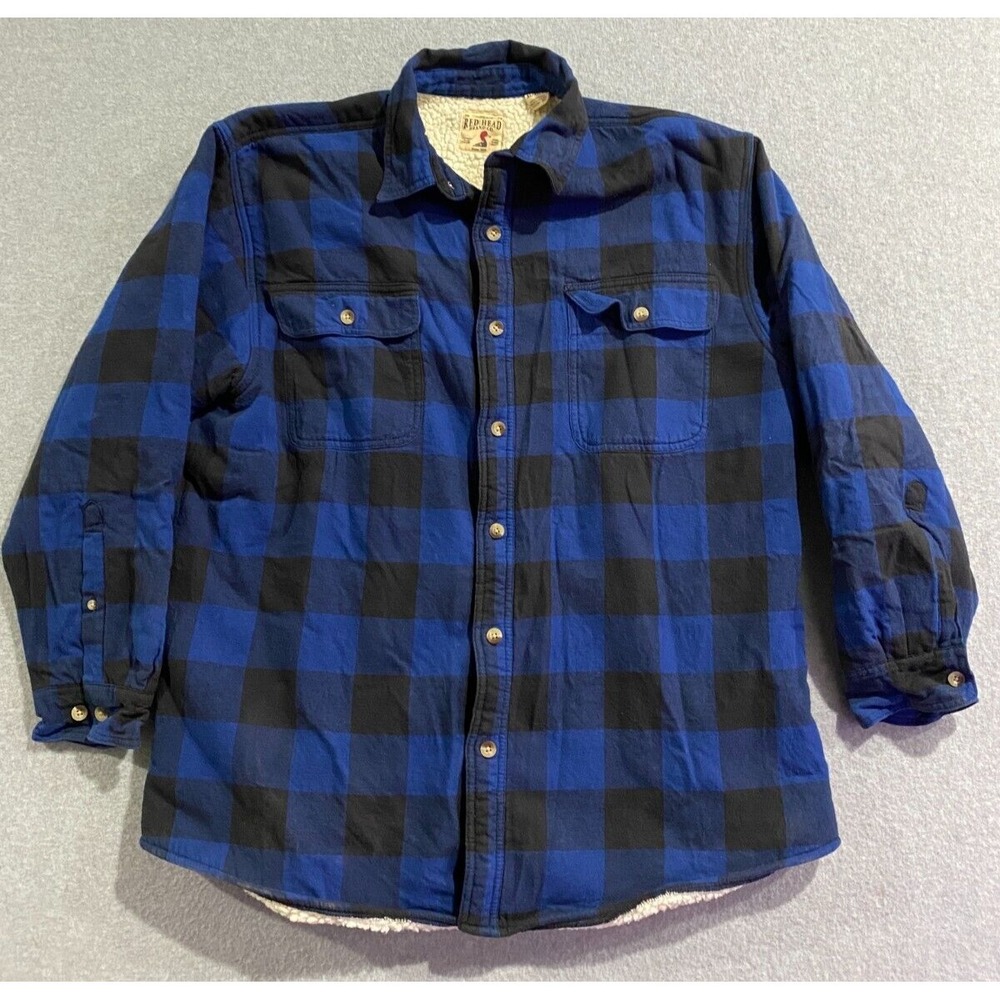 REDHEAD Mens XL Flannel Jacket Sherpa Lined Blue Buffalo Lumberjack Plaid